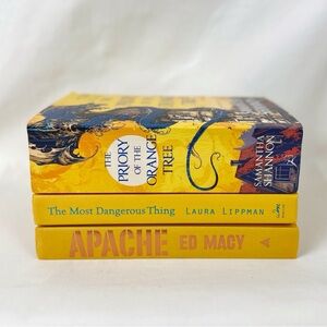 Books By Color Bundle Of Three Stack Warm Yellow Hardcover Paperback Mix Decor